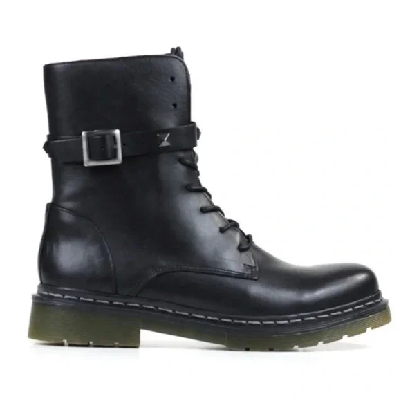 CUBANAS • Black Leather Combat Boots Includes Box - Picture 2 of 10